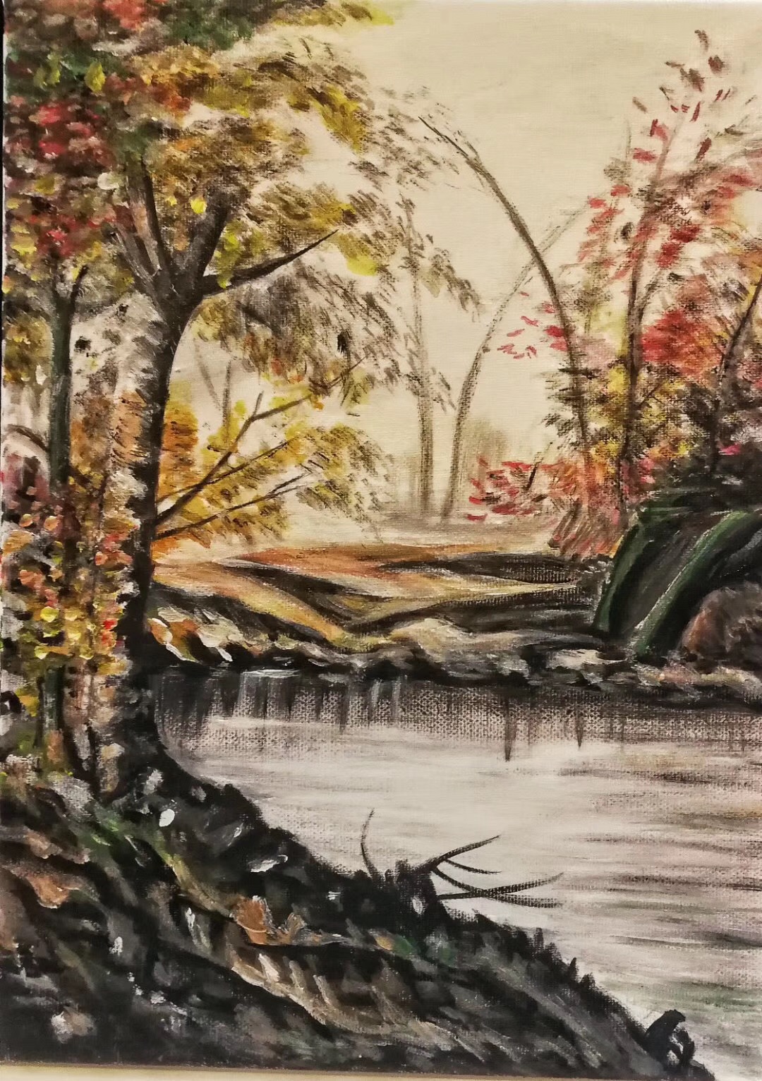 一位退休在家的老人初学画画的作品分享给大家